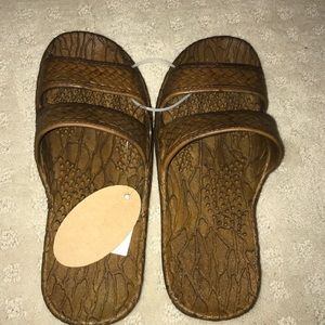 brown slide sandals/ jandals